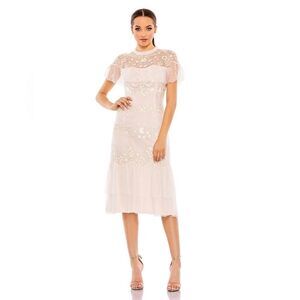 Mac Duggal High Neck Mesh Tiered embroidered dress size 8 Blush